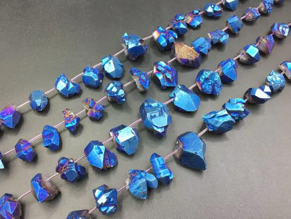 Titanium Blue Amethyst Nuggets Graduated Amethyst Points Plated Amethyst Quartz Nugget Beads Top Drilled Gemstone Amethyst Cluster Beads