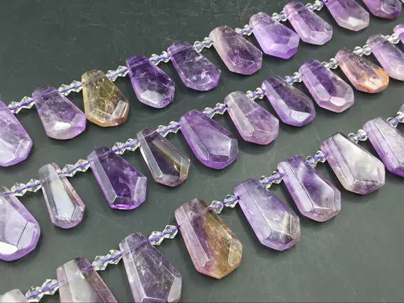 Faceted Ametrine Slice Beads Amethyst Quartz Crystal Slab Beads Graduated Top Drilled Focal Pendant Beads 15-20*23-30mm 15.5" Full Strand