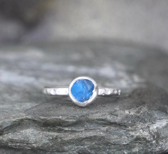 Apatite Ring - Raw Uncut Rough Apatite - Sterling Silver Cocktail Ring - Raw Blue Gemstone Ring - Blue Apatite Ring