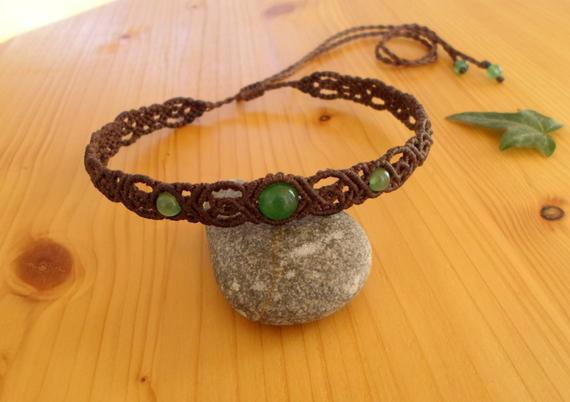 Macrame Choker, Aventurine Necklace, Macrame Jewelry, Aventurine Choker, Macrame Necklace, Gemstone Choker, Macrame Headband, Hippie Jewelry