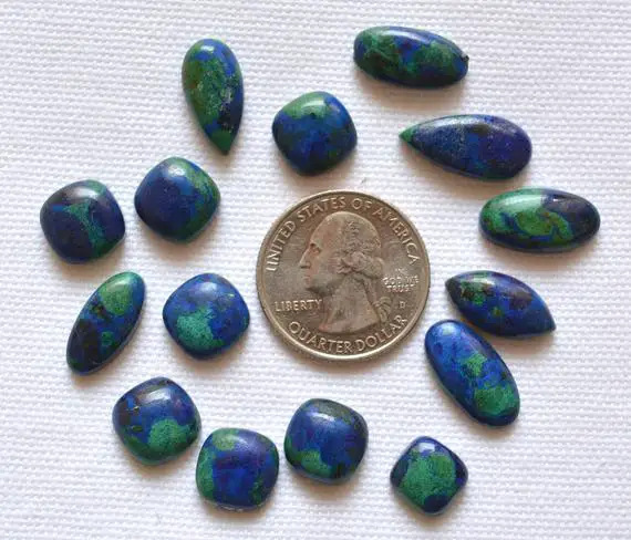 5 Pieces Lot, Natural Azurite Malachite Cabochons, Mix Shape And Size Cabochon, Loose Gemstone, Azurite Malachite, 9 - 9x17mm, #ar0005