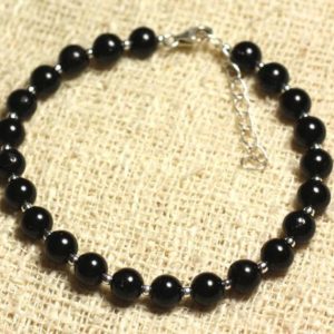 925 sterling silver and stone – 6mm black Tourmaline bracelet | Natural genuine Array bracelets. Buy crystal jewelry, handmade handcrafted artisan jewelry for women.  Unique handmade gift ideas. #jewelry #beadedbracelets #beadedjewelry #gift #shopping #handmadejewelry #fashion #style #product #bracelets #affiliate #ad