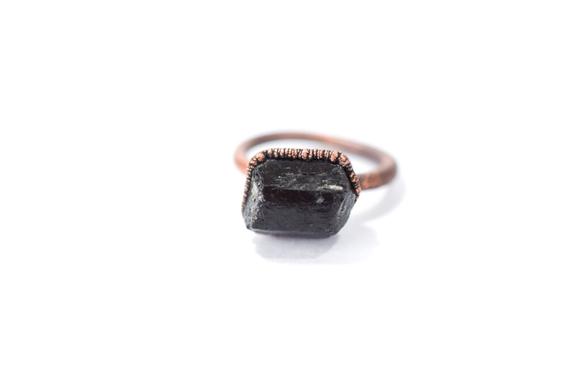 Sale Black Tourmaline Ring | Black Tourmaline  Ring | Raw Tourmaline Ring | Raw Mineral Schorl Crystal Ring | Black Tourmaline Stone Ring