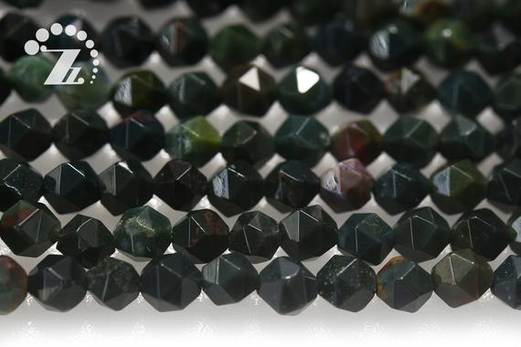Bloodstone Faceted Nugget Star Cut Bead,diamond Cut Bead,nugget Beads,natural,gemstone, 6mm 8mm 10mm,15" Full Strand