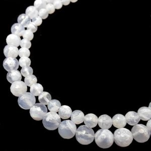 Shop Blue Chalcedony Beads! Translucent Blue Chalcedony Faceted Off Round Beads 6mm 8mm Beads 15.5" Strand | Natural genuine faceted Blue Chalcedony beads for beading and jewelry making.  #jewelry #beads #beadedjewelry #diyjewelry #jewelrymaking #beadstore #beading #affiliate #ad