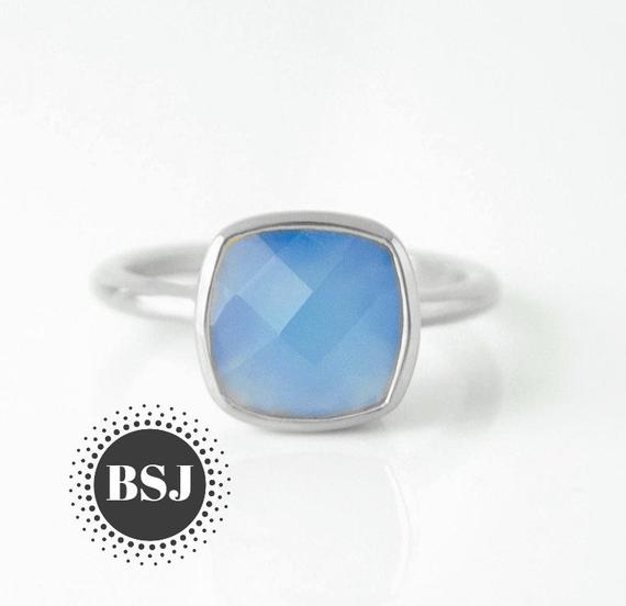Simple Chalcedony Ring, Blue Chalcedony Ring, Blue Gemstone Ring, Tiny Rings, Gift For Mom, Statement Rings, Can Be Personalized, Sale