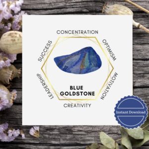 Shop Printable Crystal Cards, Pages, & Posters! Blue Goldstone printable crystal meaning card. Digital download crystal sticker. Product tags printable labels, stickers display cards | Shop jewelry making and beading supplies, tools & findings for DIY jewelry making and crafts. #jewelrymaking #diyjewelry #jewelrycrafts #jewelrysupplies #beading #affiliate #ad
