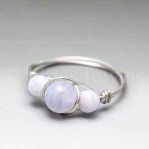 Shop Blue Lace Agate Rings! Blue Lace Agate Sterling Silver Wire Wrapped Gemstone BEAD Ring – Made to Order, Ships Fast! | Natural genuine Blue Lace Agate rings, simple unique handcrafted gemstone rings. #rings #jewelry #shopping #gift #handmade #fashion #style #affiliate #ad