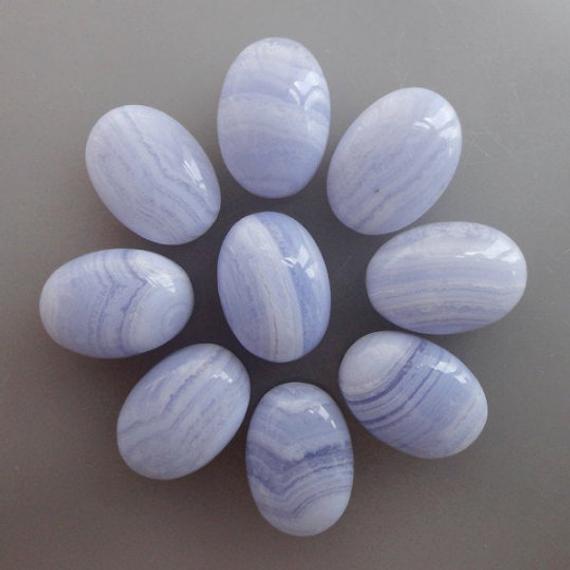 Blue Lace Agate Cabochon Gemstone Natural 3x5 Mm To 20x30 Mm Oval Shape Flat Back Smooth Brazilian Loose Gemstones Lot For Jewelry Making
