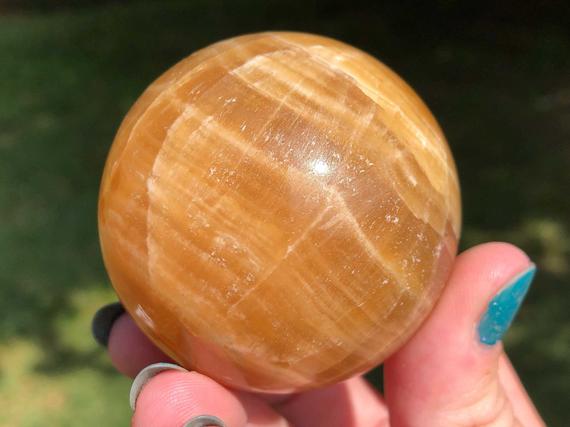 2.2" Honey Calcite Sphere    Golden Glowing Yellow Honey Calcite Crystal Ball Gemstone Gift #9