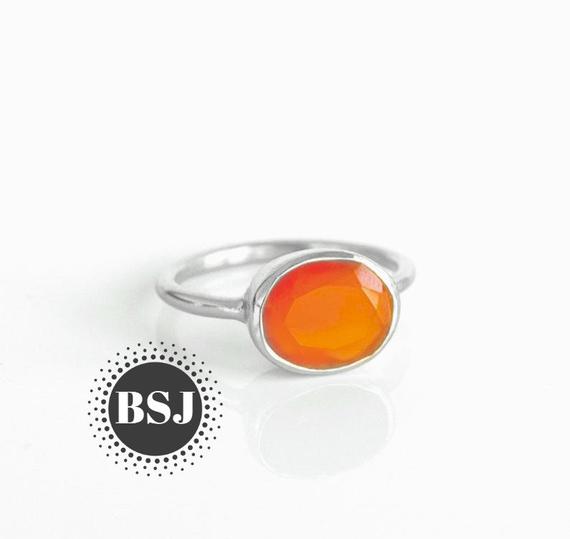 Oval Carnelian Ring, Simple Band Ring, 925 Sterling Silver, Free Shipping, Orange Color Stone, Gemstone Jewelry, Gift For Her, Handmade Ring