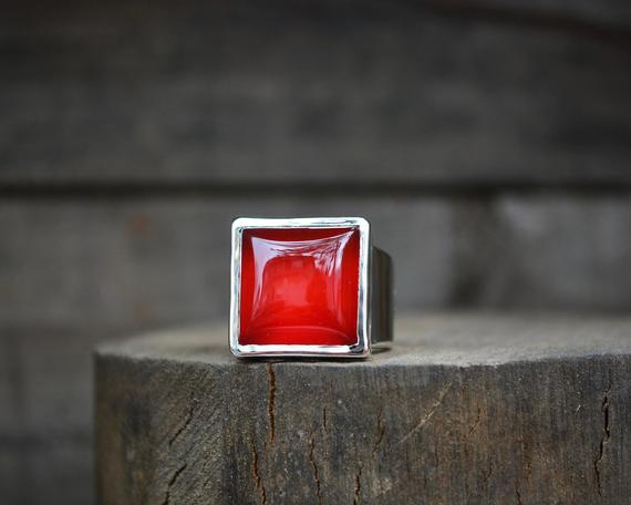 Carnelian Ring, Size 7.75 , Statement Ring,orange Gemstone Ring, Fall Gemstone Ring, Bright Orange, Red Carnelian, Sterling Silver, Recycled