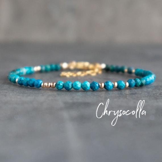 Chrysocolla Bracelet, Dainty Crystal Bracelets For Women, Handmade Gift For Her