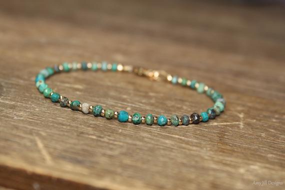 Chrysocolla Bracelet, Gold Filled, Rose Gold, Sterling Silver Beads, Beaded, Stacking, Chrysocolla Jewelry, Gemstone Jewelry