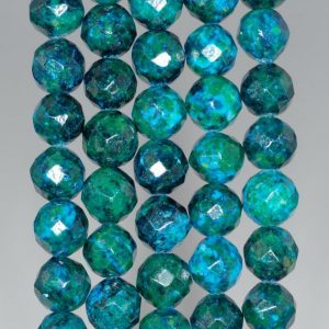 Shop Chrysocolla Faceted Beads! 10MM  Chrysocolla Quantum Quattro Gemstone Faceted Round Loose Beads 7.5 inch Half Strand (90183140-A142) | Natural genuine faceted Chrysocolla beads for beading and jewelry making.  #jewelry #beads #beadedjewelry #diyjewelry #jewelrymaking #beadstore #beading #affiliate #ad