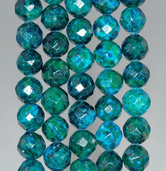 10mm  Chrysocolla Quantum Quattro Gemstone Faceted Round Loose Beads 7.5 Inch Half Strand (90183140-a142)