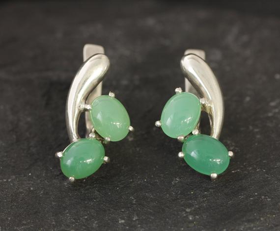 Chrysoprase Earrings, Natural Chrysoprase Earrings, May Birthstone Earrings, Cherry Style Earrings, Artistic Green Earrings, Adina Stone