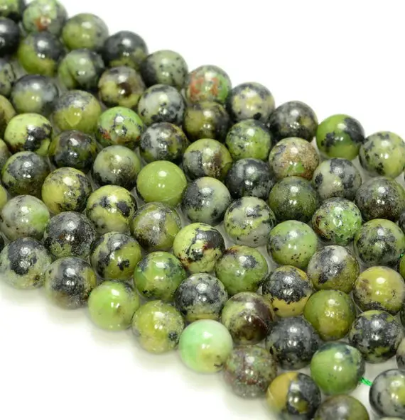 8mm Genuine Natural Chrysoprase Gemstone Black Green Round 8mm Loose Beads 7.5 Inch Half Strand (80006328-83)