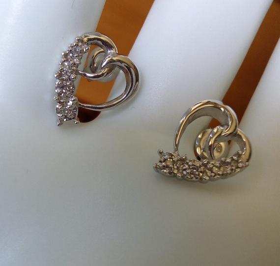Natural Diamond 10k White Gold Heart Earrings Small Stud Earrings Jewelry