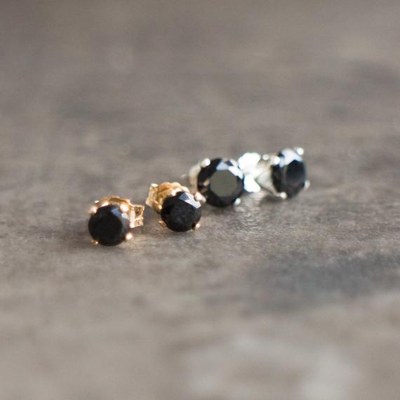 Cz Black Diamond Earrings Studs In Gold & Silver, Small Black Stud Earrings For Men And Women, Gifts For Friend