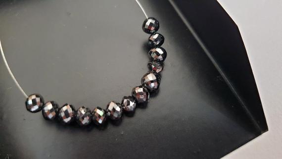 4-4.5mm Black Diamond Round Balls, Faceted Black Diamond Beads, Drilled Diamond Black Beads For Jewelry (1pc To 5 Pcs Options) - Ppd744