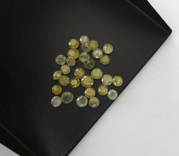 Set Of 5 Pieces 3mm To 3.5mm Yellow Disc Shaped Round Rose Cut Diamond Loose, Both Side Faceted Flat Diamond Cabochon, Dds511/16