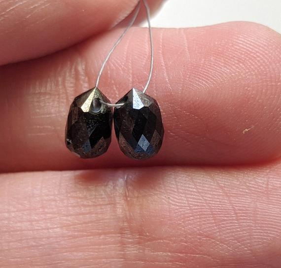 4.5x6.8mm Black Diamond Faceted Briolette Beads, 1 Pc Black Diamond Drop, Sparkling Rough Diamond Tear Drops For Jewelry - Ppd730