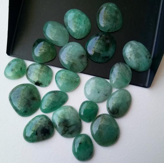9-12mm Emerald Plain Cabochons, Natural Emerald Plain Flat Back Cabochons For Jewelry, Loose Emerald Stones (5pcs To 10pcs Options)