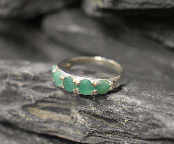 Thick Emerald Ring, Natural Emerald, Wide Band, May Birthstone, Green Ring, Sturdy Band, Gemstone Band, Statement Band, Solid Silver Ring