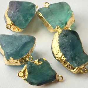 Shop Fluorite Chip & Nugget Beads! 25-35mm Raw Fluorite Connectors, 2 Pcs Raw Fluorite Gold Polished Double Loop Connectors, Rough Fluorite For Necklace Connector – GODP333 | Natural genuine chip Fluorite beads for beading and jewelry making.  #jewelry #beads #beadedjewelry #diyjewelry #jewelrymaking #beadstore #beading #affiliate #ad