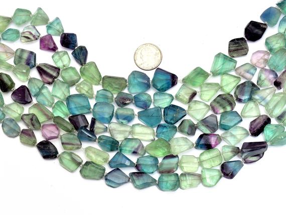 Aaa Fluorite Faceted 16mm-20mm Nuggets Beads | Natural Fluorite Semi Precious Gemstone Step Cut Tumbled Rare Beads For Jewelry | 15" Strand