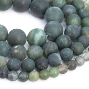 Genuine Natural Matte Moss Agate Loose Beads Grade AAA Round Shape 6mm 8mm 15mm
