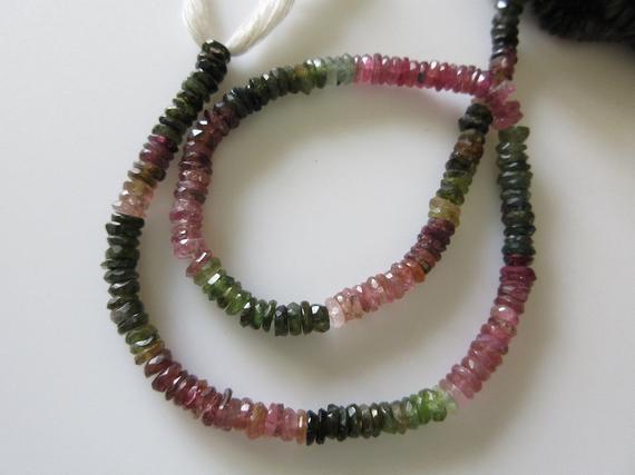 Faceted Tourmaline Heishi Beads, Pink Green Tourmaline Tyre Rondelle Beads, 5.5mm Each, 6.5 Inch Strand, Gds29