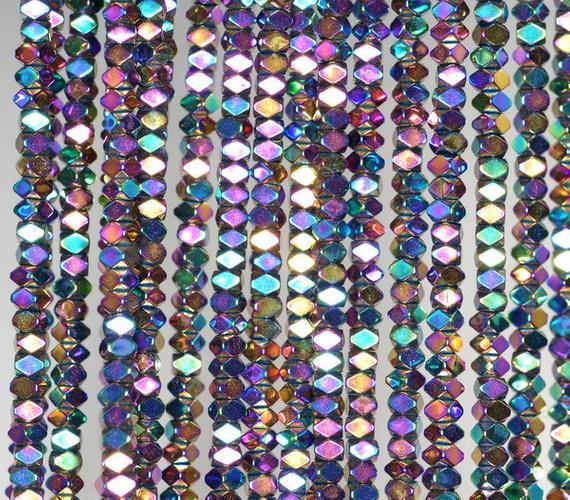 3x2mm Titanium Rainbow Hematite Gemstone Faceted Rectangle Loose Beads 15.5 Inch Full Strand (90185551-837)