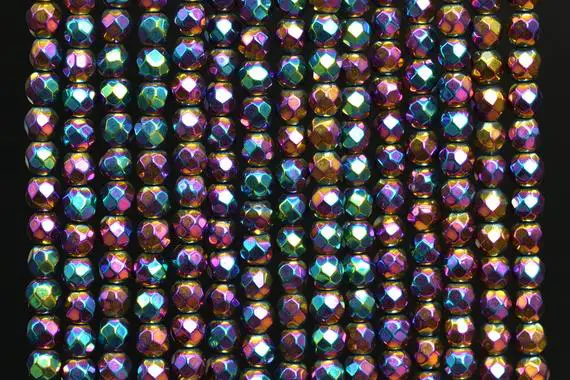 Rainbow Hematite Loose Beads Faceted Round Shape 2mm 3mm 4mm