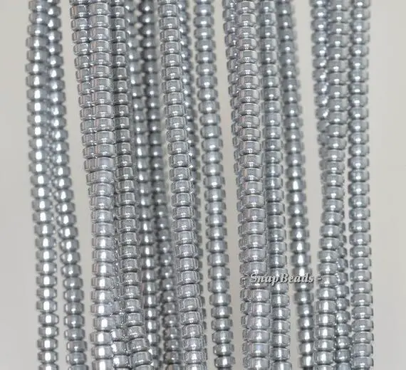 3x2mm Silver Hematite Gemstone Silver Rondelle Heishi 3x2mm Loose Beads 16 Inch Full Strand (90188979-149a)