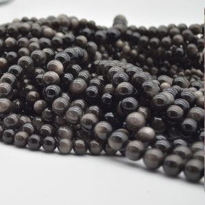 Shop Obsidian Round Beads! High Quality Grade A Natural Silver Sheen Obsidian Semi-precious Gemstone Round Beads – 4mm, 6mm, 8mm, 10mm sizes – 15" strand | Natural genuine round Obsidian beads for beading and jewelry making.  #jewelry #beads #beadedjewelry #diyjewelry #jewelrymaking #beadstore #beading #affiliate #ad