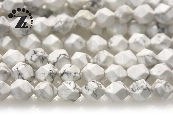 Howlite Faceted Nugget Star Cut Bead,diamond Cut Bead,nugget Beads,natural,gemstone,white Howlite,6mm 8mm 10mm, 15" Full Strand