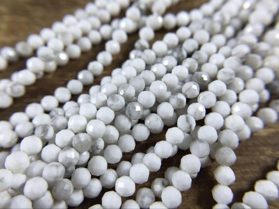 2mm Faceted Round Howlite Beads Micro Faceted White Howlite Beads Tiny Small Gemstone Beads Supplies Jewelry Beads 15.5" Full Strand