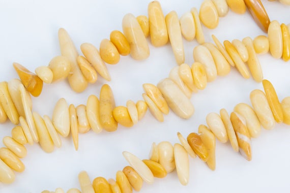 Genuine Natural Yellow Jade Loose Beads Stick Pebble Chip Shape 12-24x3-5mm