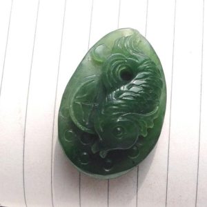 Shop Jade Pendants! Carved Natural Nephrite jade Pendant, Fish Wish flower "年年有鱼，事事如意" jade pendant, Natural Green Jade, Amulet pendant AG | Natural genuine Jade pendants. Buy crystal jewelry, handmade handcrafted artisan jewelry for women.  Unique handmade gift ideas. #jewelry #beadedpendants #beadedjewelry #gift #shopping #handmadejewelry #fashion #style #product #pendants #affiliate #ad