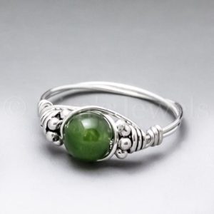 Shop Jade Rings! Canadian Jade Bali Sterling Silver Wire Wrapped Gemstone BEAD Ring – Made to Order, Ships Fast! | Natural genuine Jade rings, simple unique handcrafted gemstone rings. #rings #jewelry #shopping #gift #handmade #fashion #style #affiliate #ad