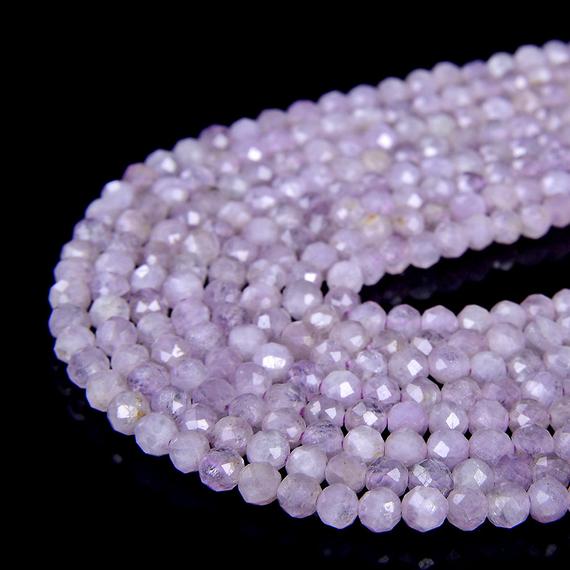 Natural Kunzite Gemstone Violet Purple Grade Aa 2mm 3mm 4mm Micro Faceted Round Loose Beads 15.5 Inch Full Strand  Bulk Lot 1,2,6,12 And 50