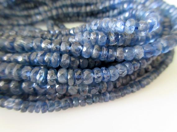 5 Strands Wholesale Blue Kyanite Faceted Rondelle Beads, Natural Kyanite Beads, 4mm To 4.5mm Each, 15 Inch Strand, Gds6/1