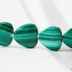 L/ Malachite 18mm Flat Heart beads 15" strand Natural royal green gemstone beads Size varies DIY jewelry making | Natural genuine other-shape Gemstone beads for beading and jewelry making.  #jewelry #beads #beadedjewelry #diyjewelry #jewelrymaking #beadstore #beading #affiliate #ad
