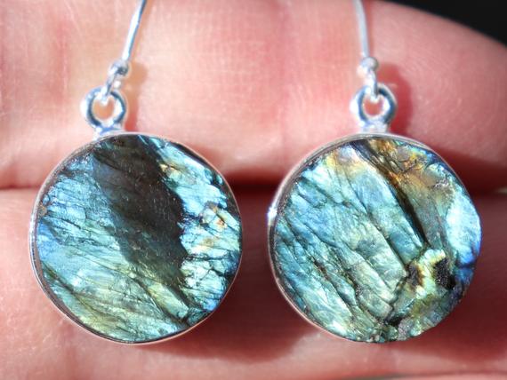 Rough Labradorite Healing Stone Earrings 925 Silver With Positive Healing Energy!