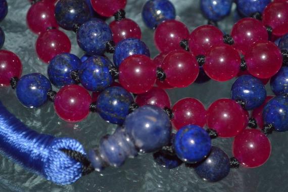 Lapis Lazuli Mala Necklaces For Women Men, Hand Knotted 108 Bead Mala Necklace