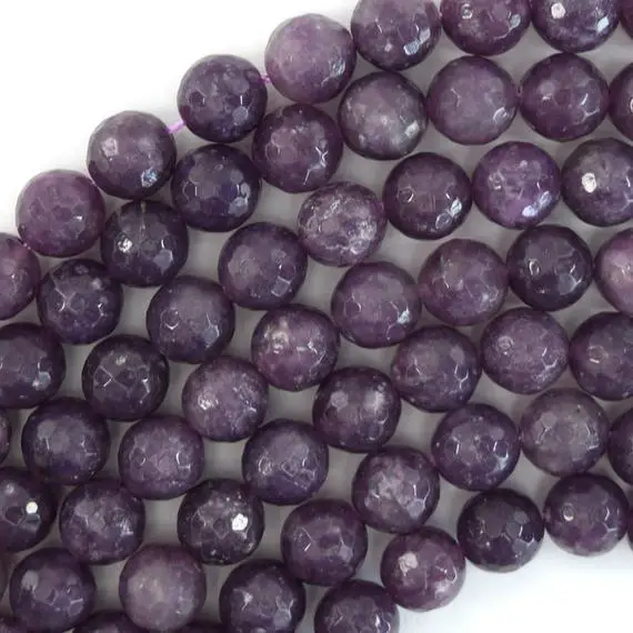 Natural Faceted Purple Lepidolite Round Beads Gemstone 15" 4mm 6mm 8mm 10mm