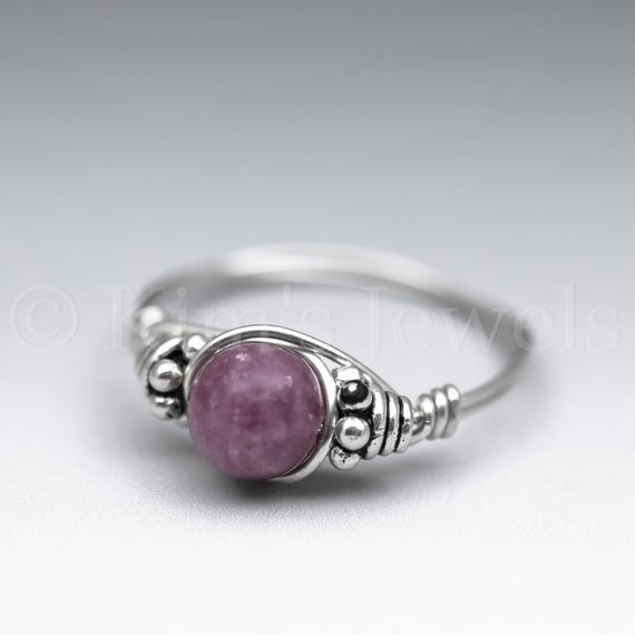 Lepidolite Bali Sterling Silver Wire Wrapped Gemstone Bead Ring - Made To Order, Ships Fast!
