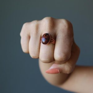 Shop Mahogany Obsidian Rings! Mahogany Obsidian Ring, Adjustable Copper Protection Stone | Natural genuine Mahogany Obsidian rings, simple unique handcrafted gemstone rings. #rings #jewelry #shopping #gift #handmade #fashion #style #affiliate #ad
